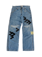 #49 Leather Patch Ripped Denim