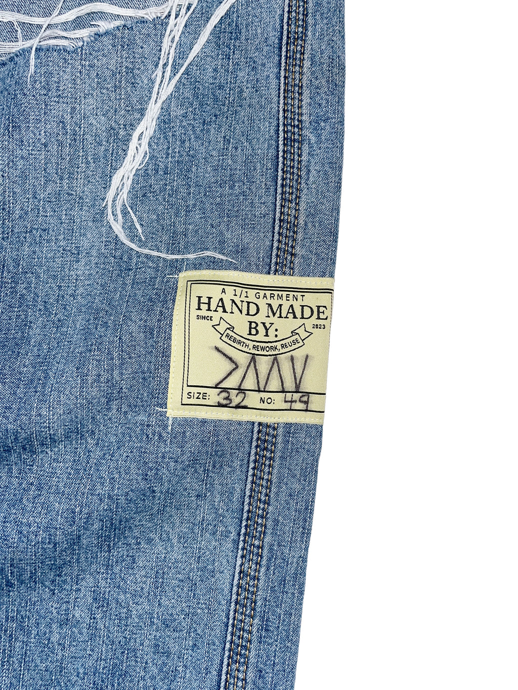 #49 Leather Patch Ripped Denim