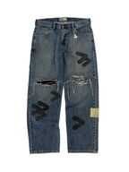 #52 Leather Patch Distressed Denim