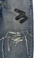 #52 Leather Patch Distressed Denim