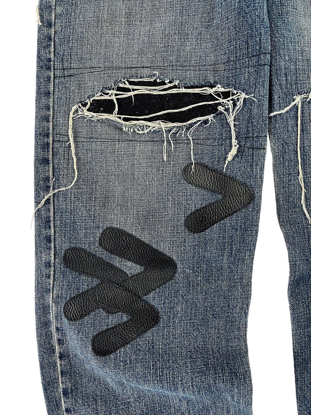 #52 Leather Patch Distressed Denim