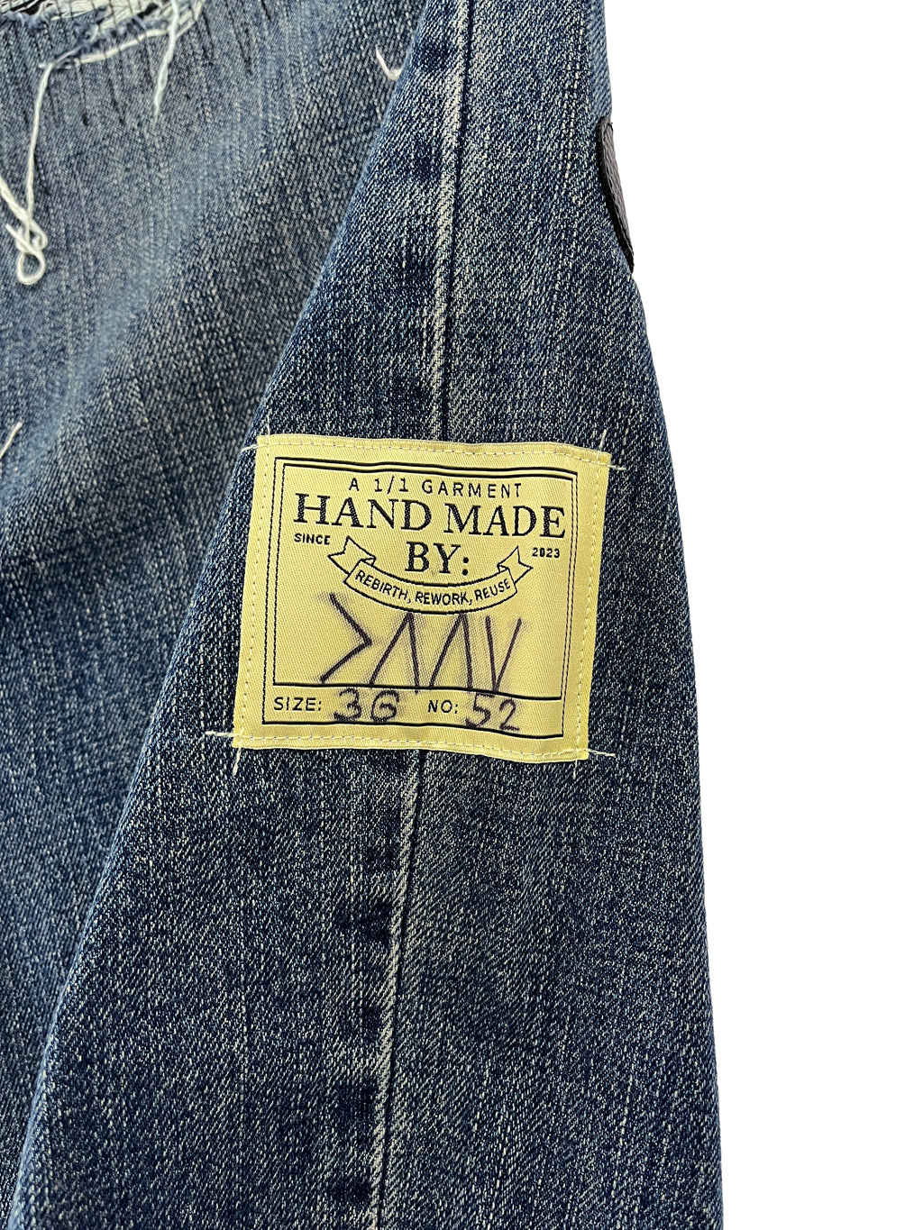 #52 Leather Patch Distressed Denim