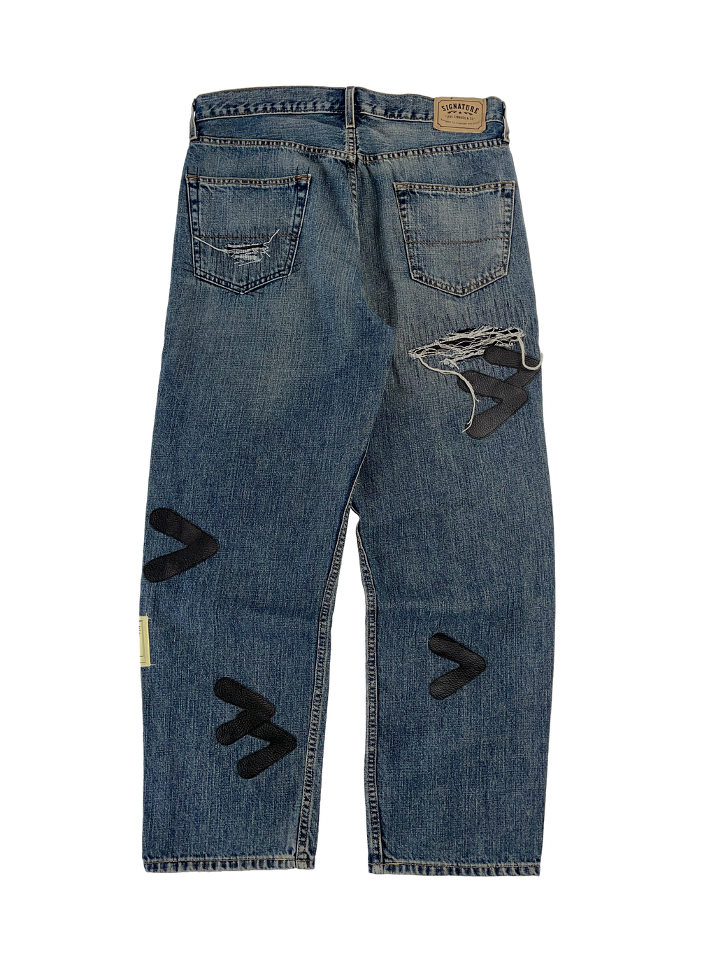 #52 Leather Patch Distressed Denim