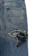 #52 Leather Patch Distressed Denim