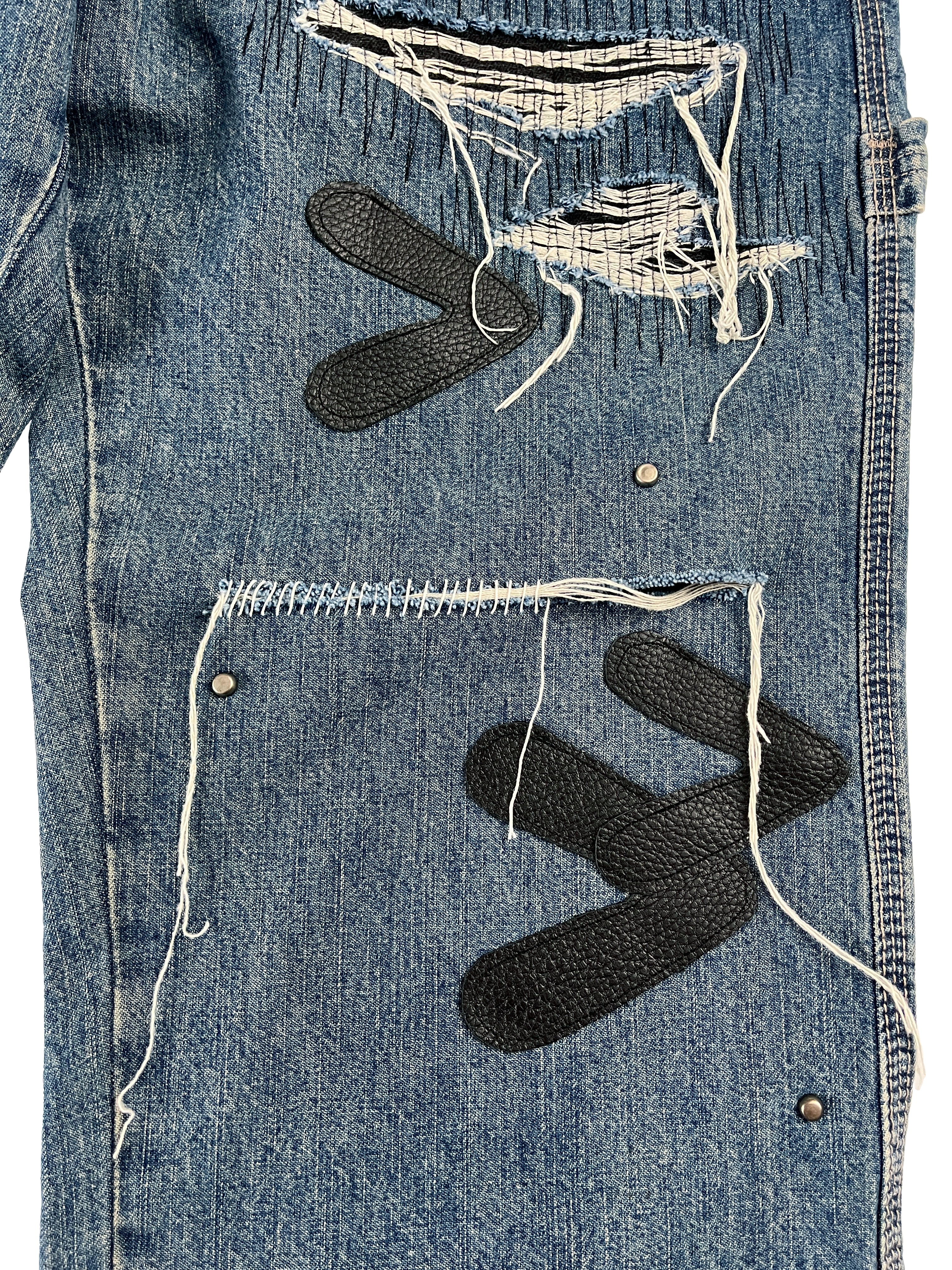 #48 Leather Patch Studded Denim