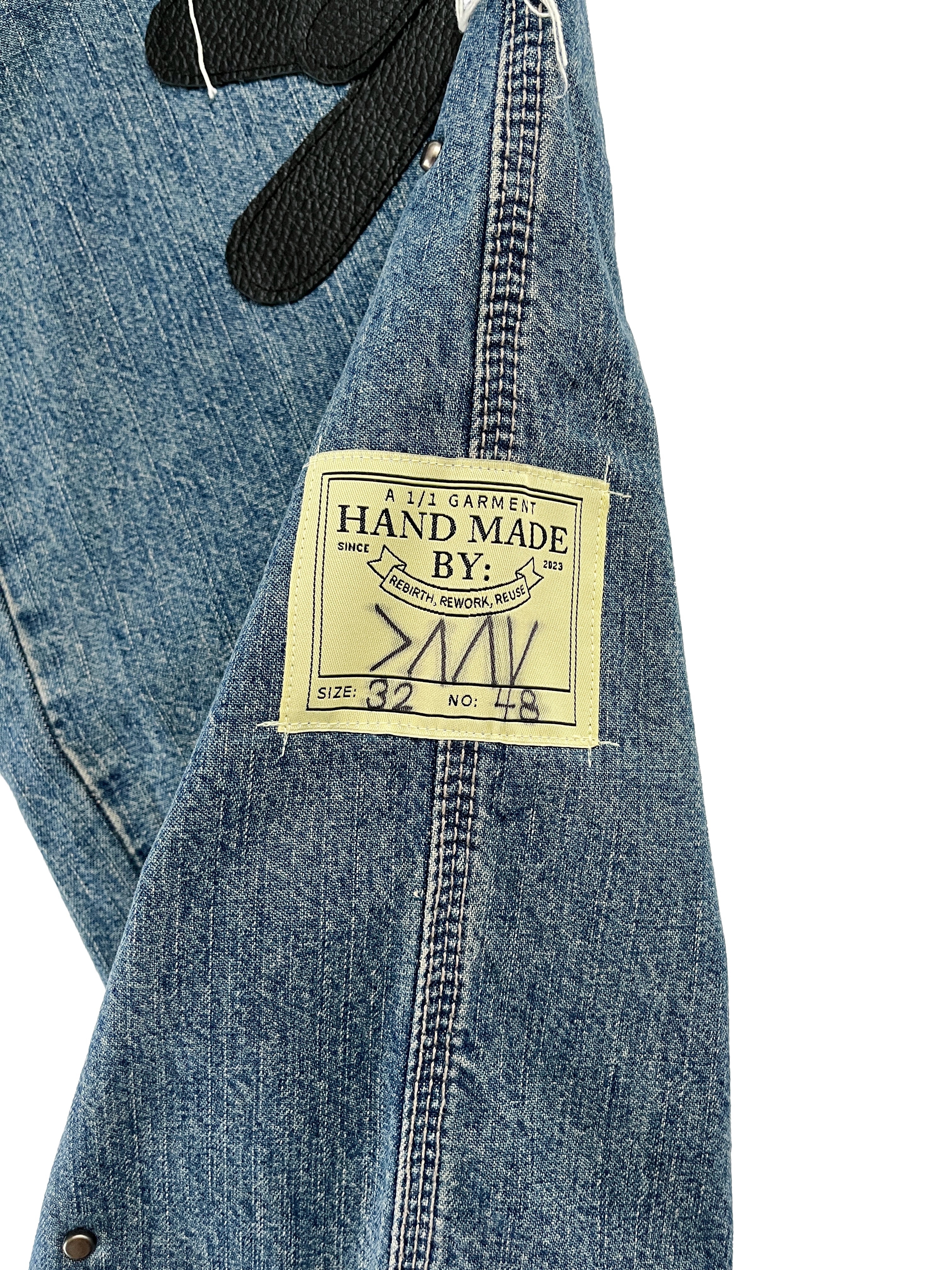 #48 Leather Patch Studded Denim