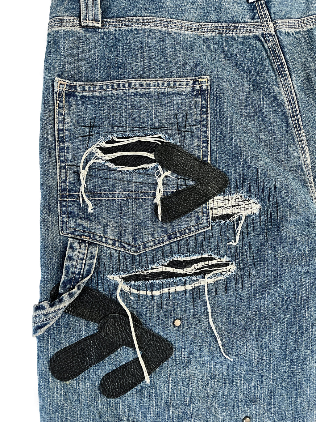 #48 Leather Patch Studded Denim