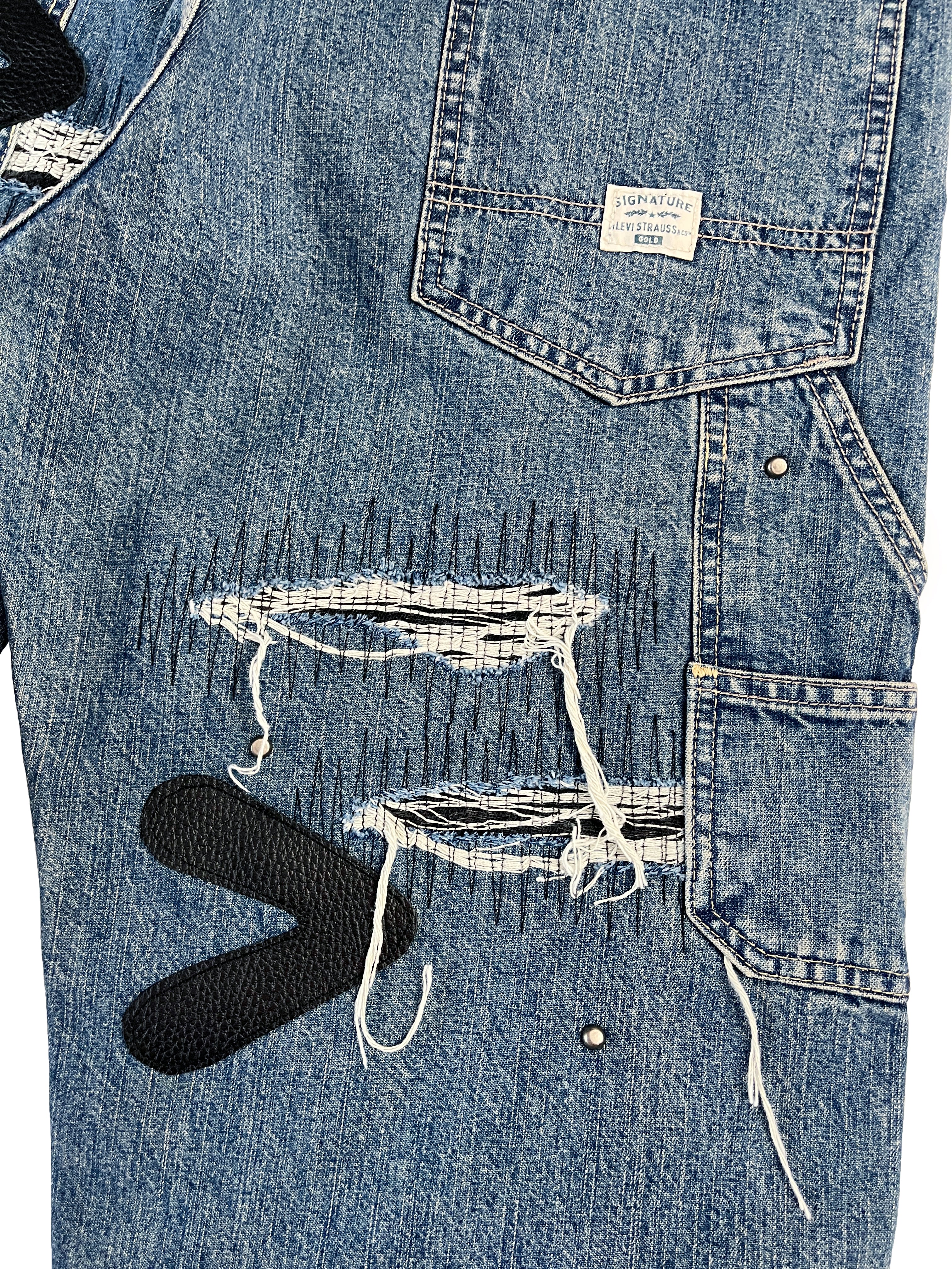 #48 Leather Patch Studded Denim