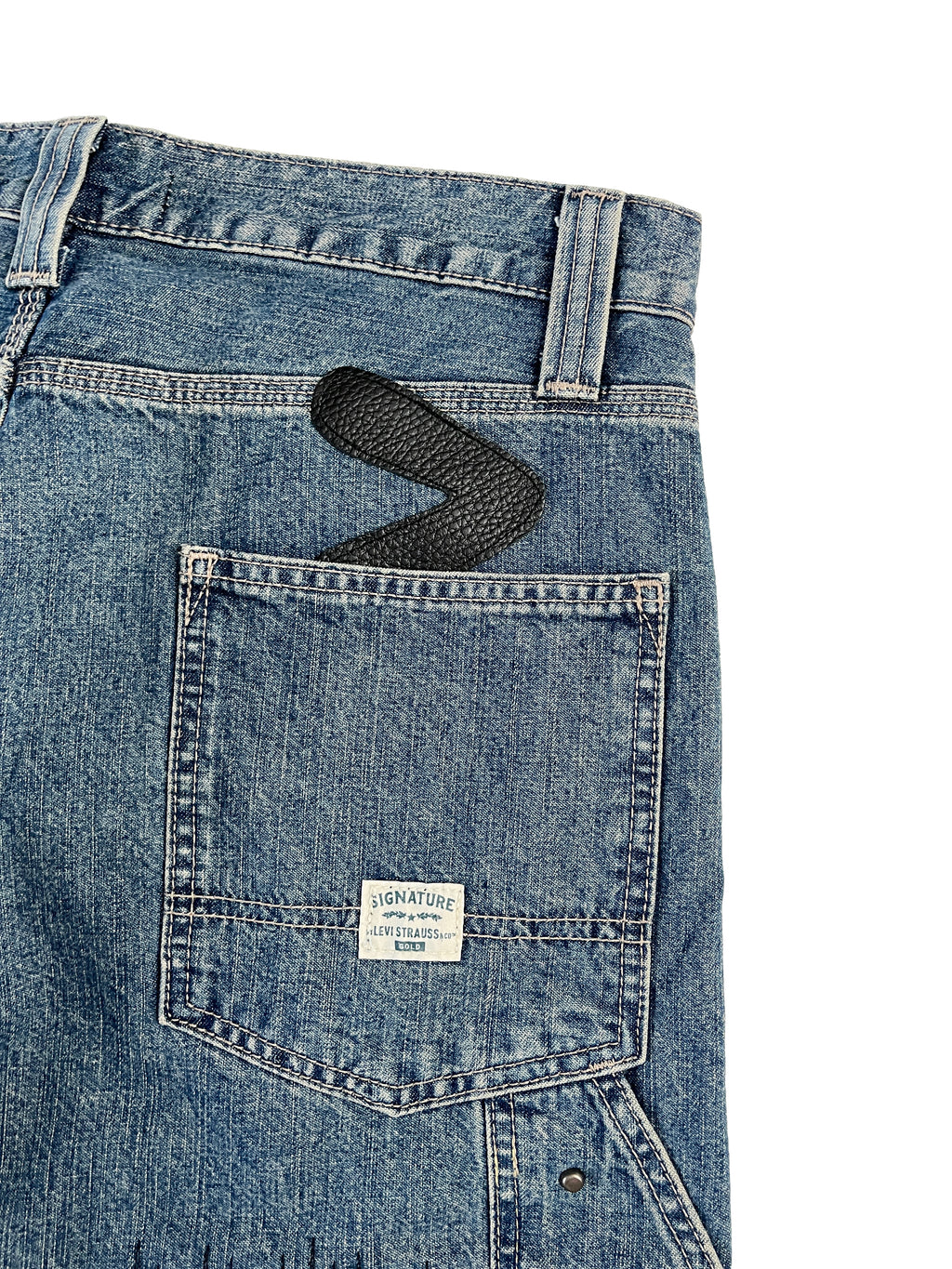 #48 Leather Patch Studded Denim