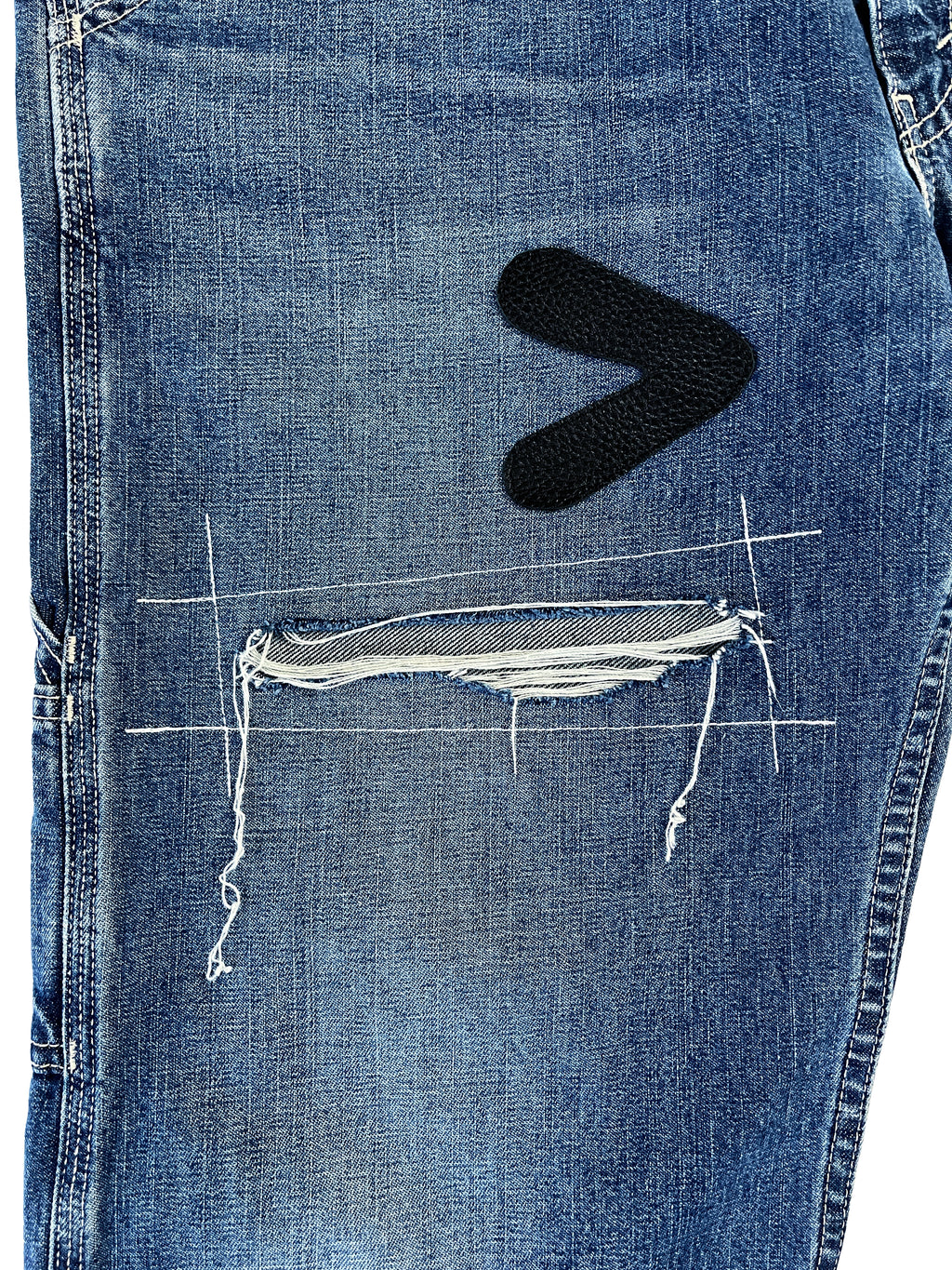 #51 Leather Patch Distressed Denim