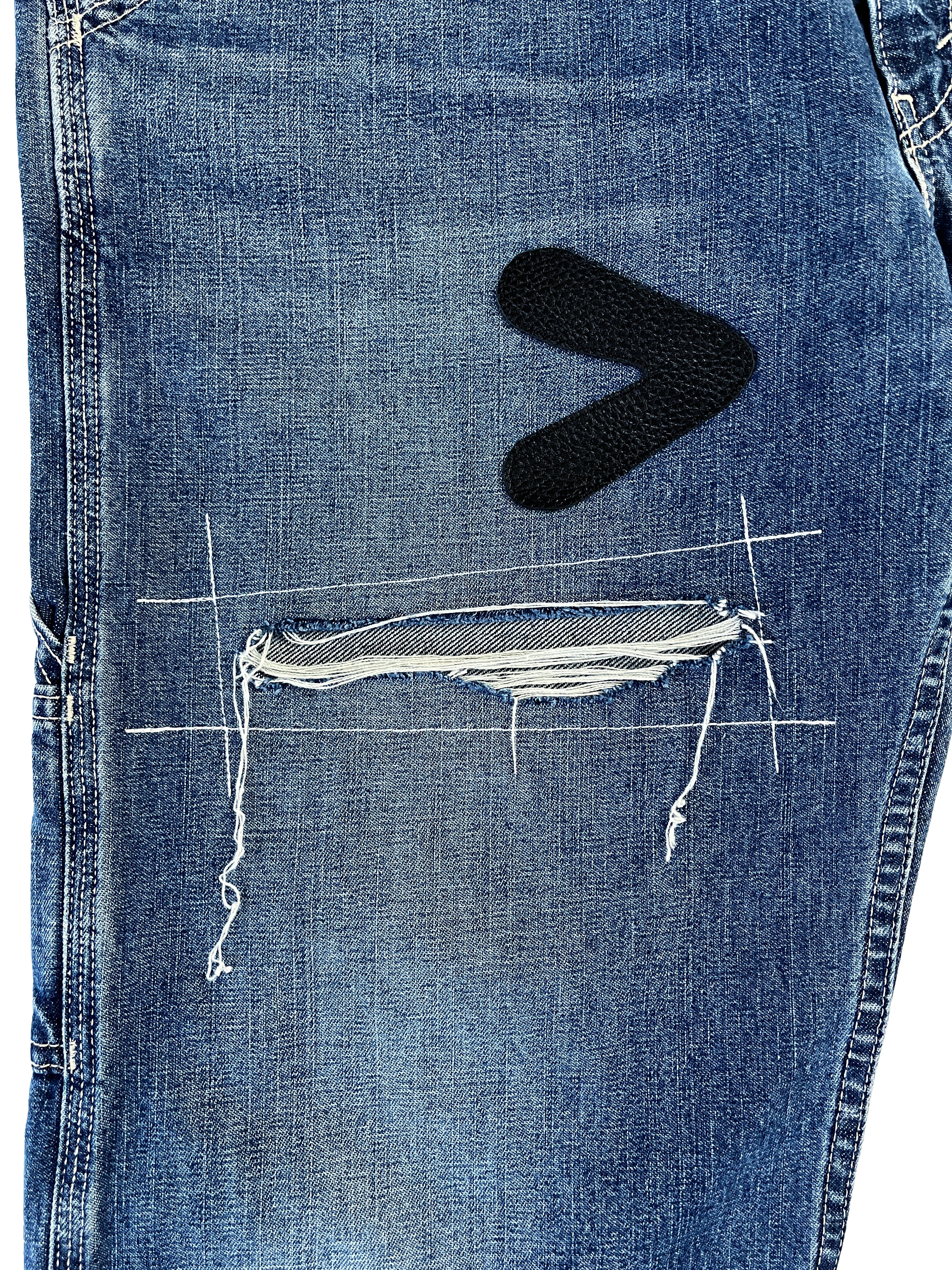 #51 Leather Patch Distressed Denim