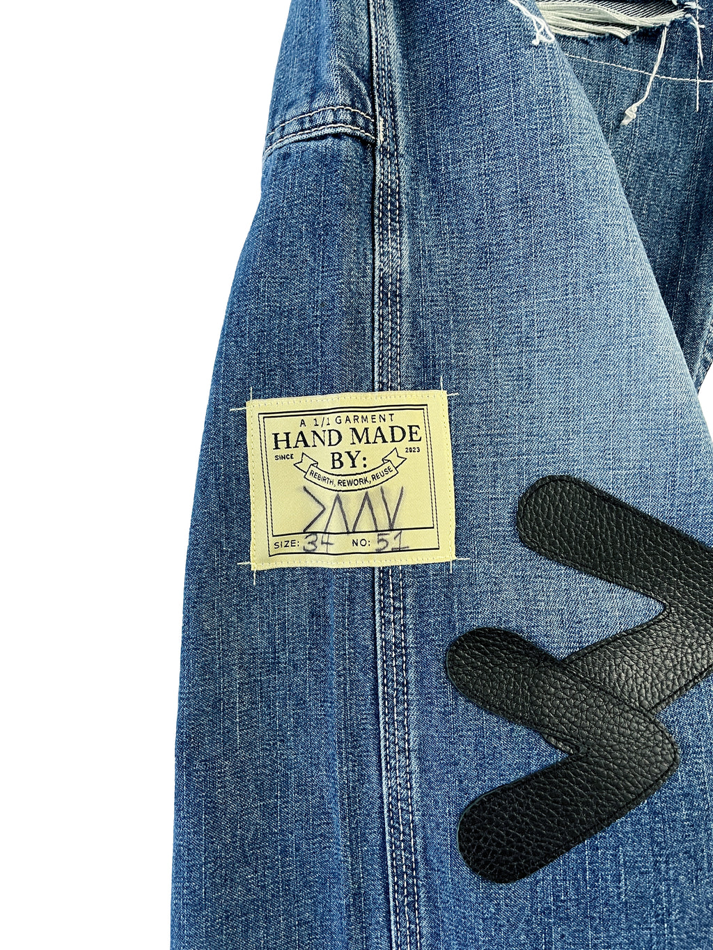 #51 Leather Patch Distressed Denim