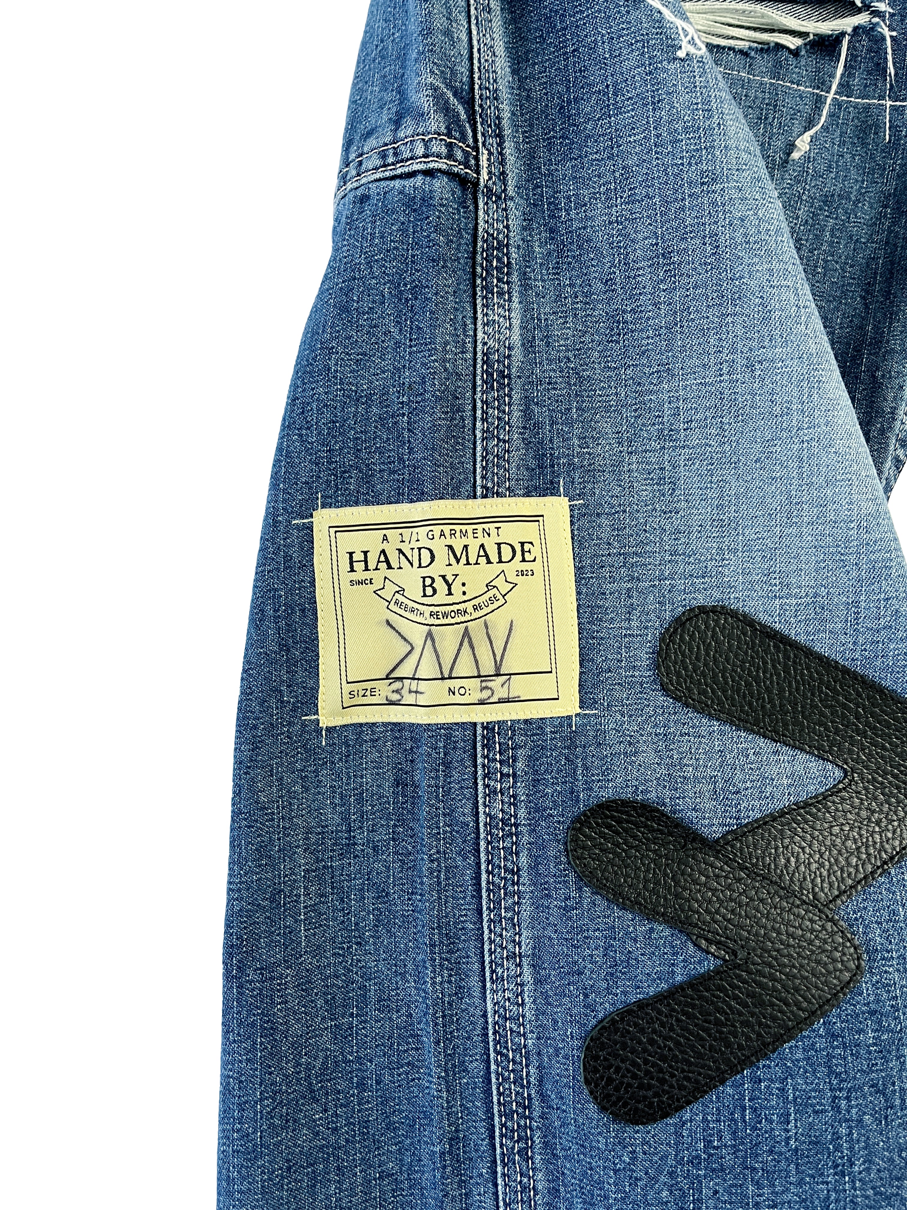 #51 Leather Patch Distressed Denim