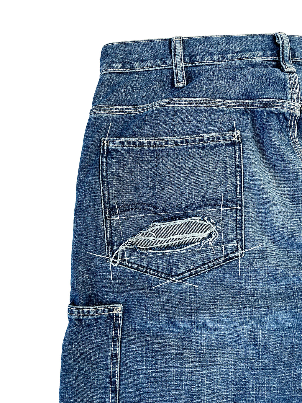 #51 Leather Patch Distressed Denim