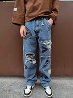 #48 Leather Patch Studded Denim